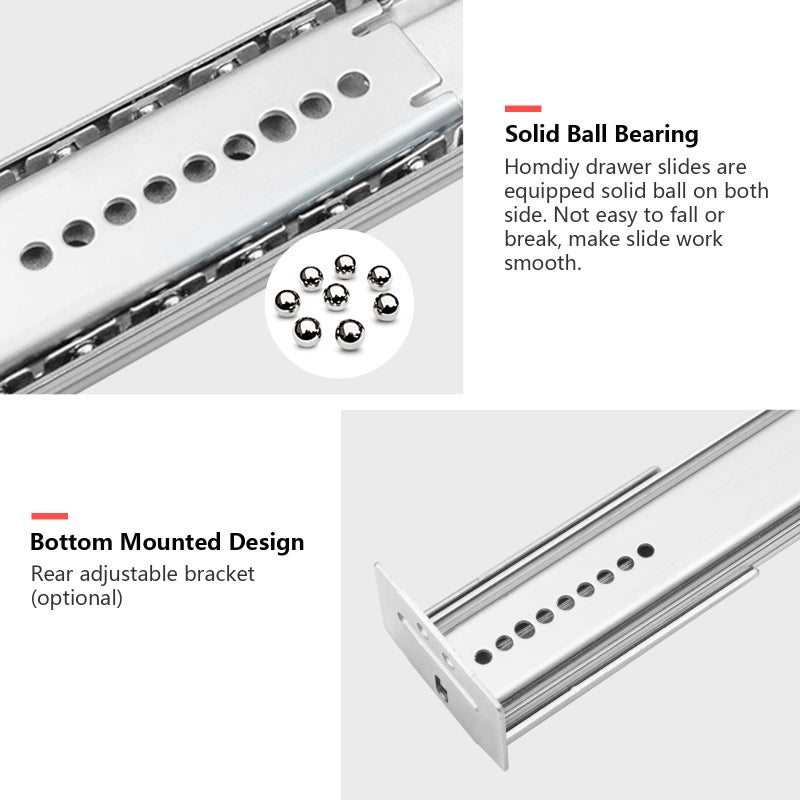 homdiy 1 Pcs Center Mount Drawer Slides for Cabinet and Dresser 14 Inch Heavy Duty Bottom Mount Drawer Rails 3/4 Extension Glide Track - Image 4